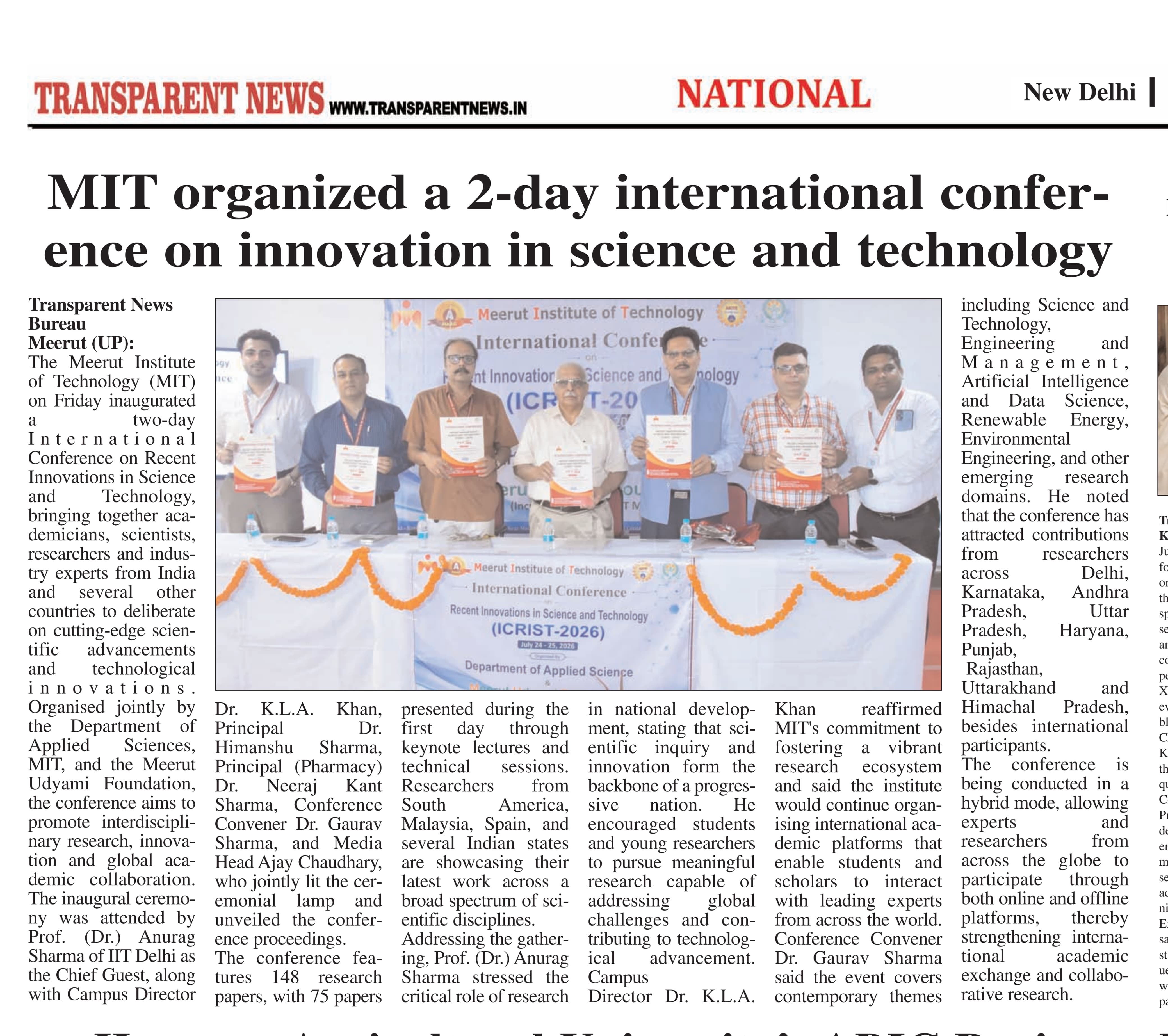 MIT organized a 2-day International Conference on Innovation in Science and Technology
