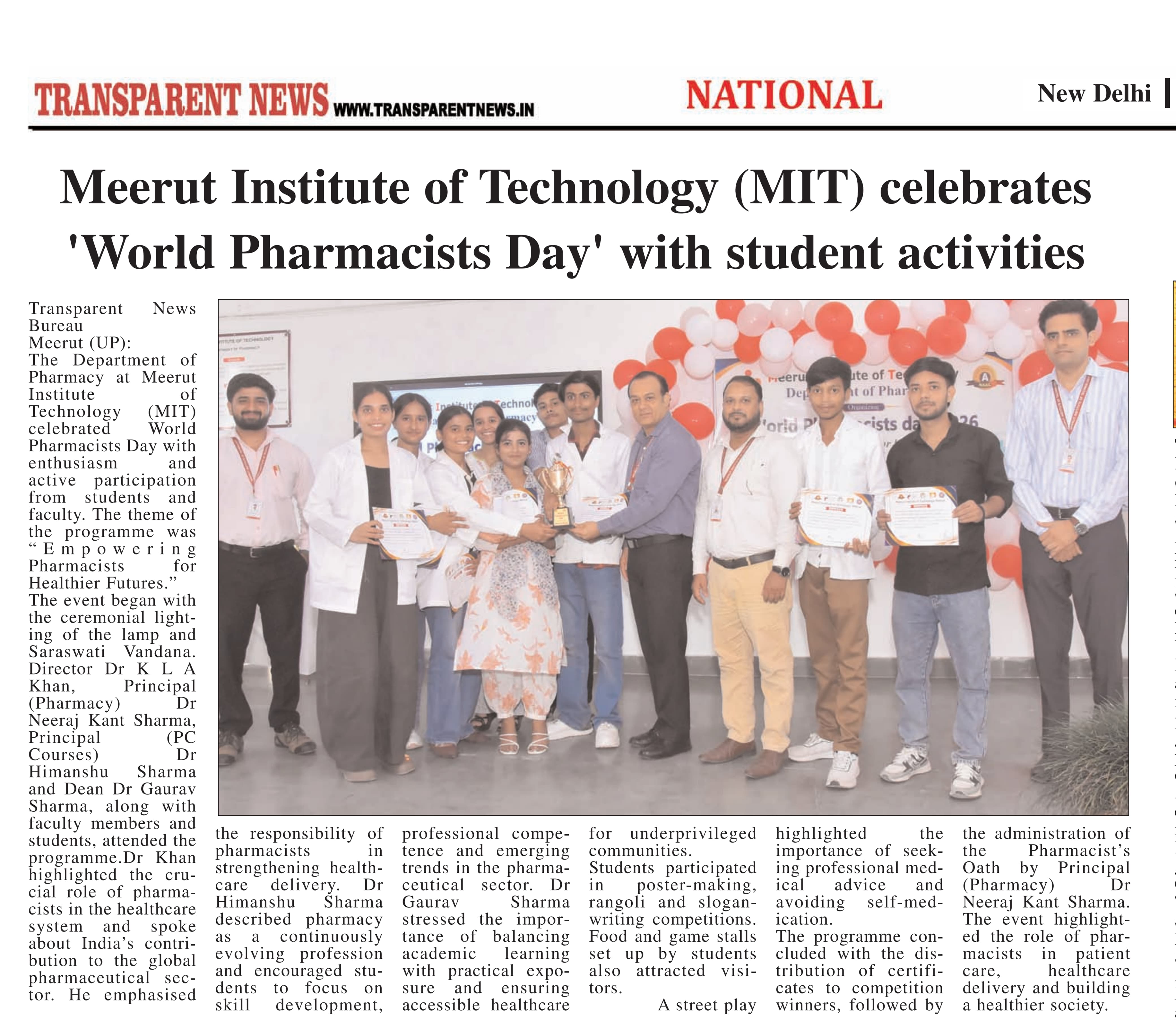 Meerut Institute of Technology (MIT) celebrates 'World Pharmacists Day' with student activities